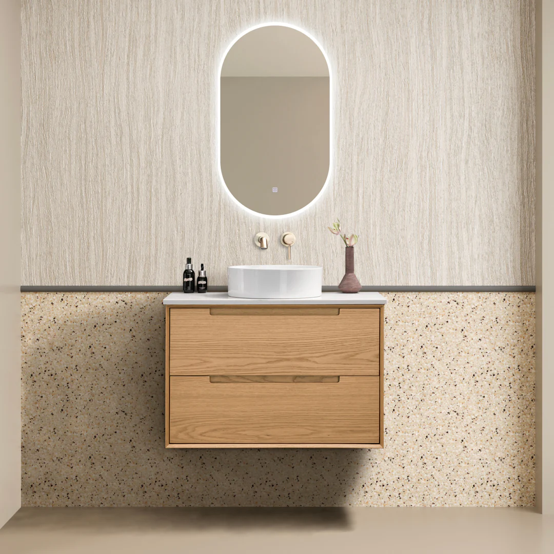 Noveen Elwood 900Mm Wall Hung Vanity Calacatta Marble Natural Sierra Oak