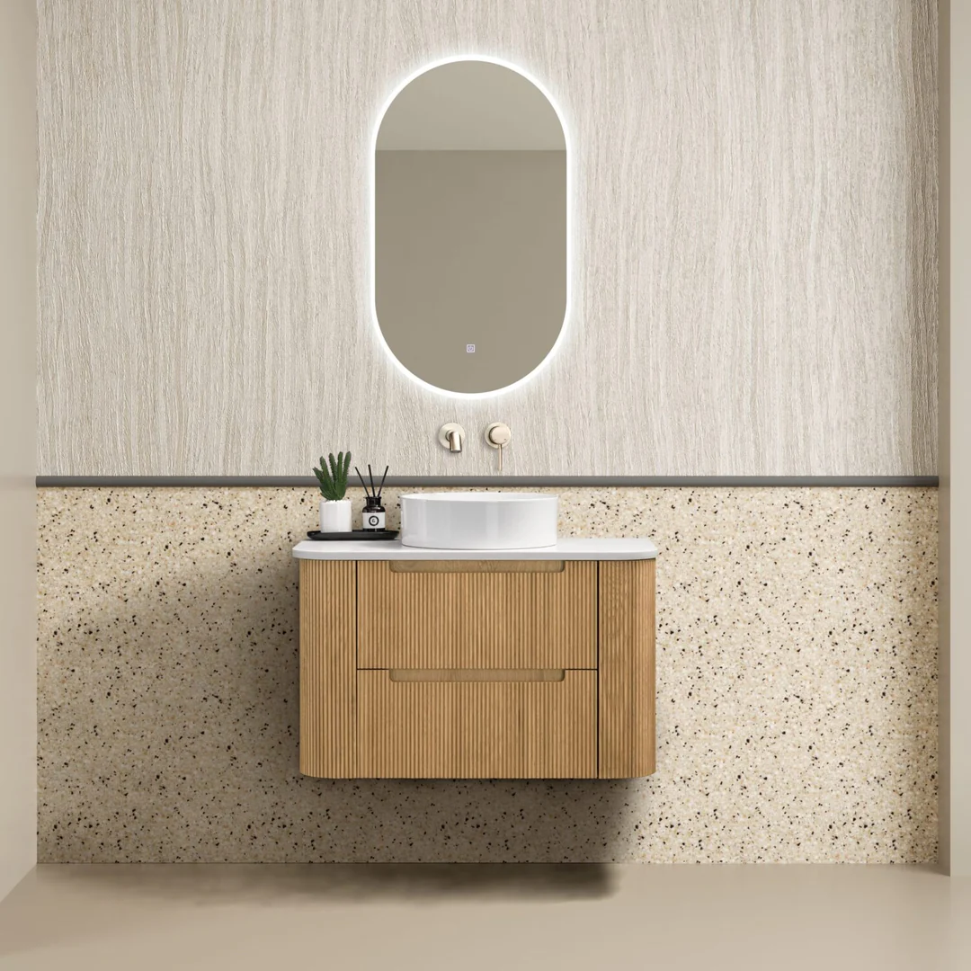 Noveen Oakmere 900Mm Wall Hung Vanity Calacatta Marble Golden Oak