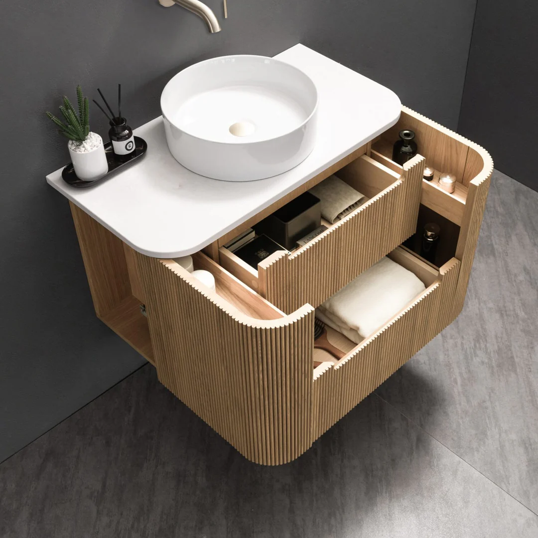 Noveen Oakmere 900Mm Wall Hung Vanity Calacatta Marble Golden Oak - Image 3