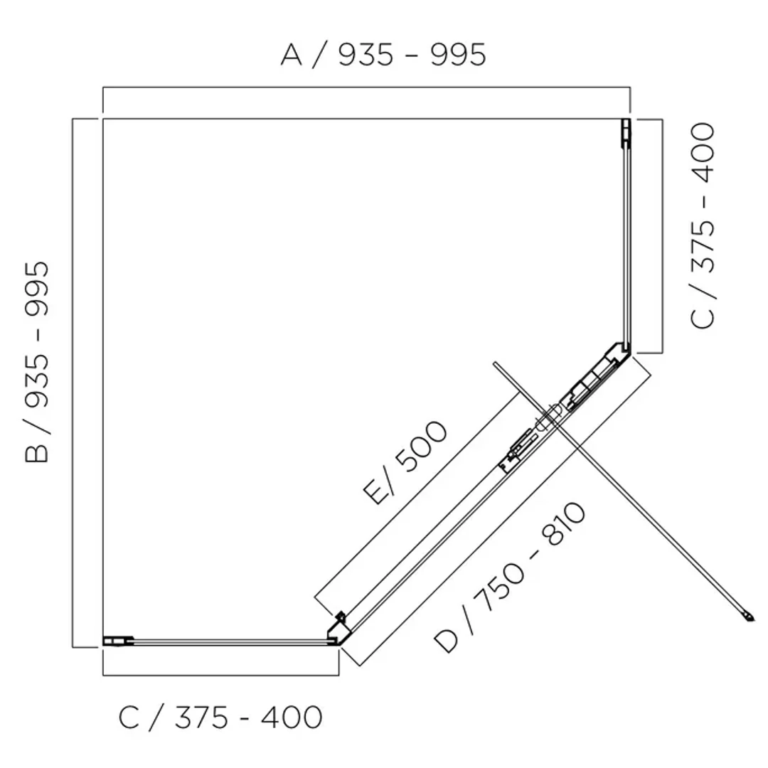 Oceano Louve Angle Pivot Neo Shower Screen - Return 1000 x 2000mm - Image 4