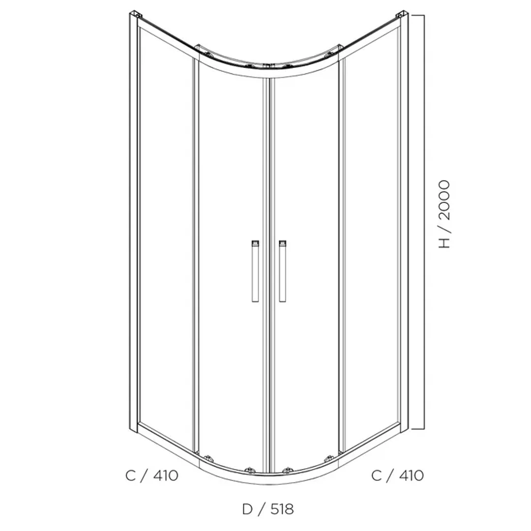 Oceano Louve Curved Slider Front 1000 X 1000 X 2000 Chrome - Image 3