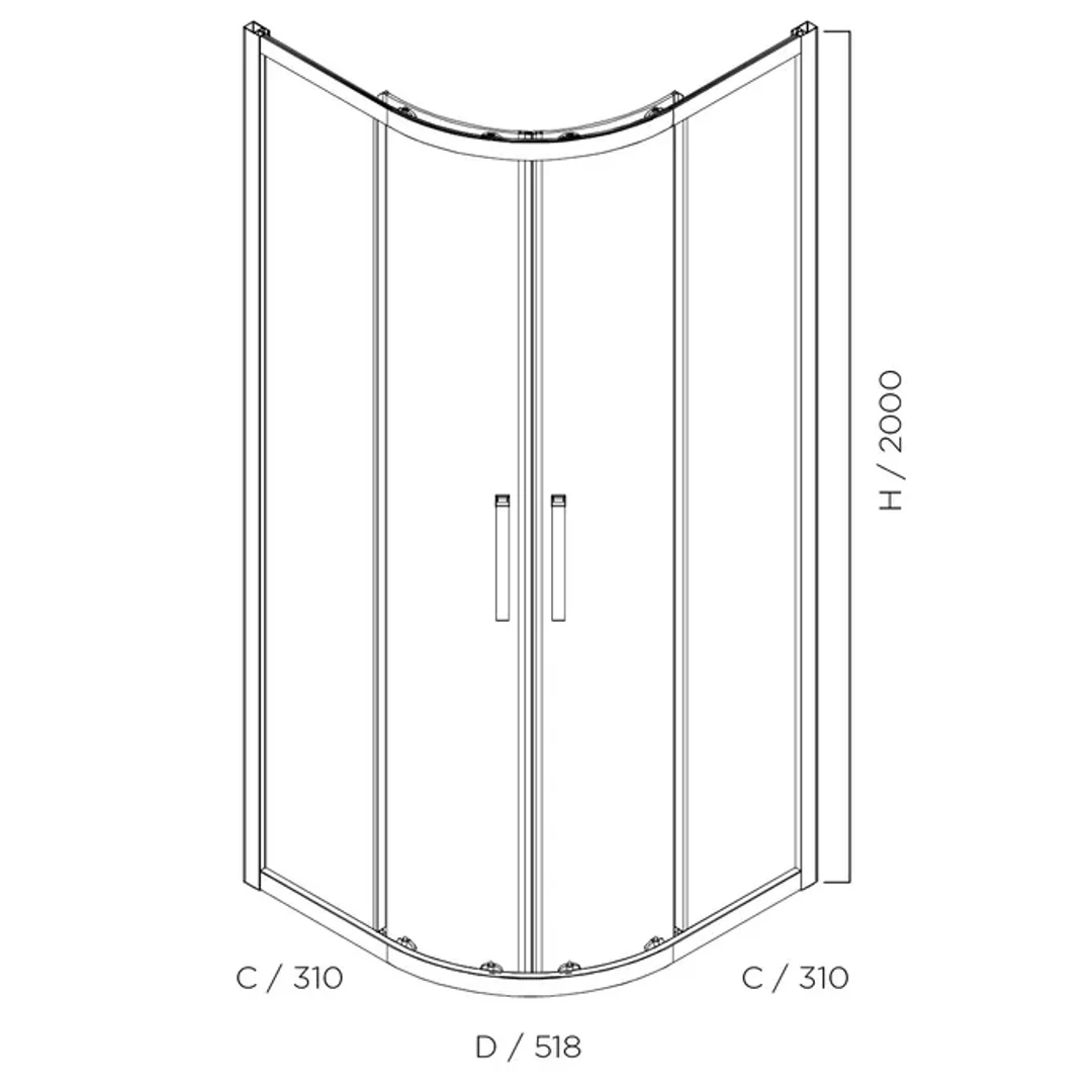 Oceano Louve Curved Slider Front 900 X 900 X 2000 Chrome - Image 3