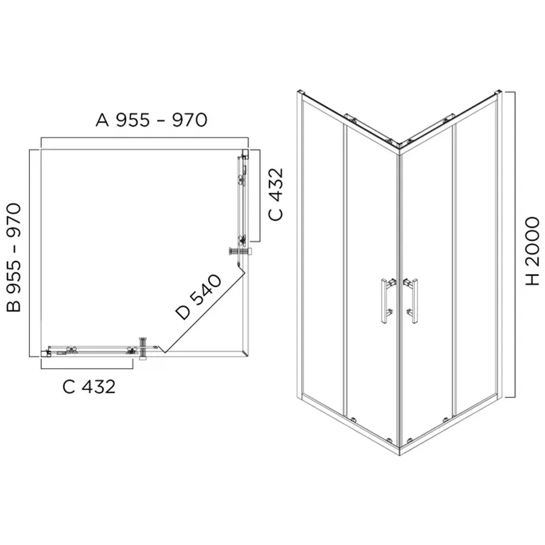 Oceano Louve Square Slider Door 1000 X 2000 Chrome - Image 3