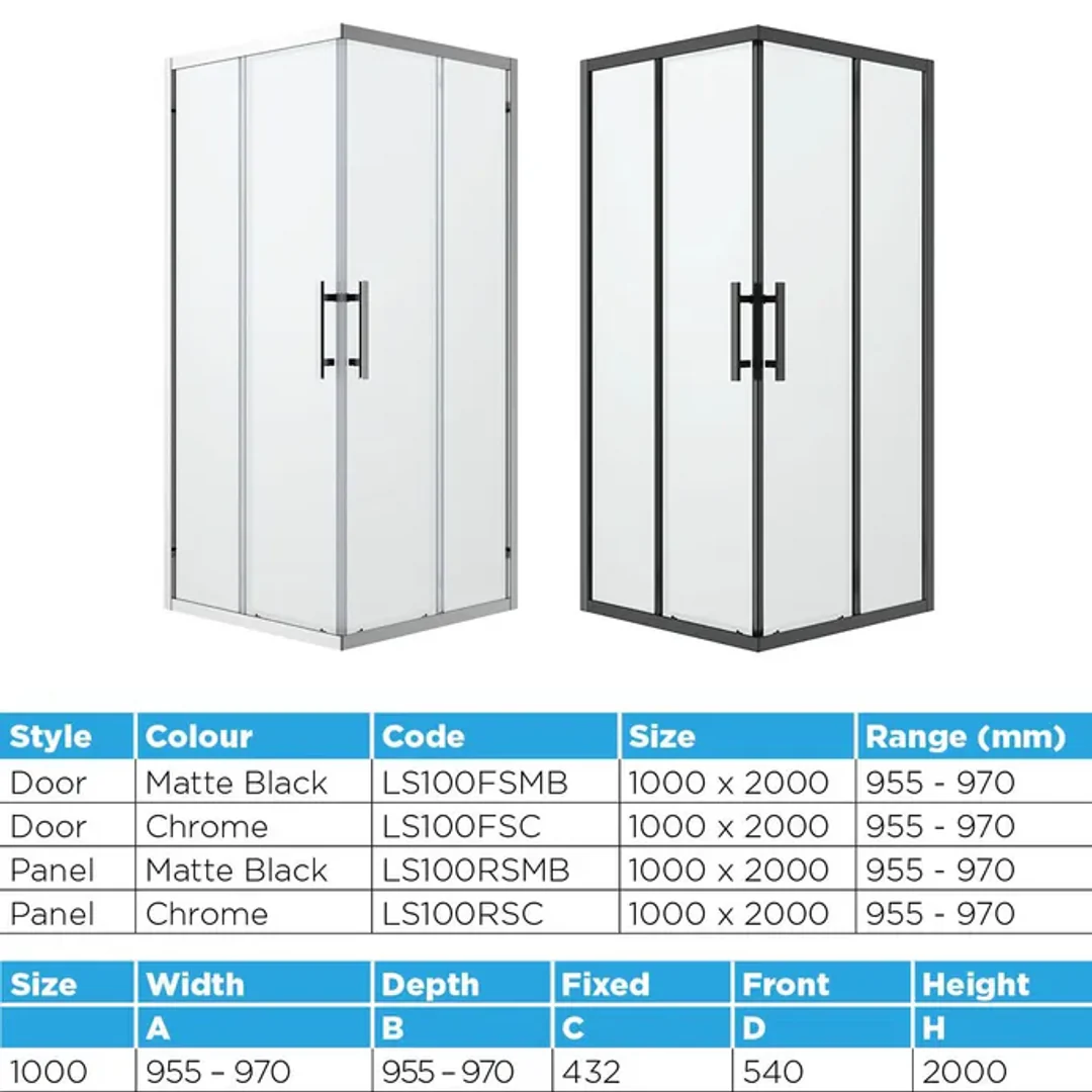 Oceano Louve Square Slider Door 1000 X 2000 Chrome - Image 5