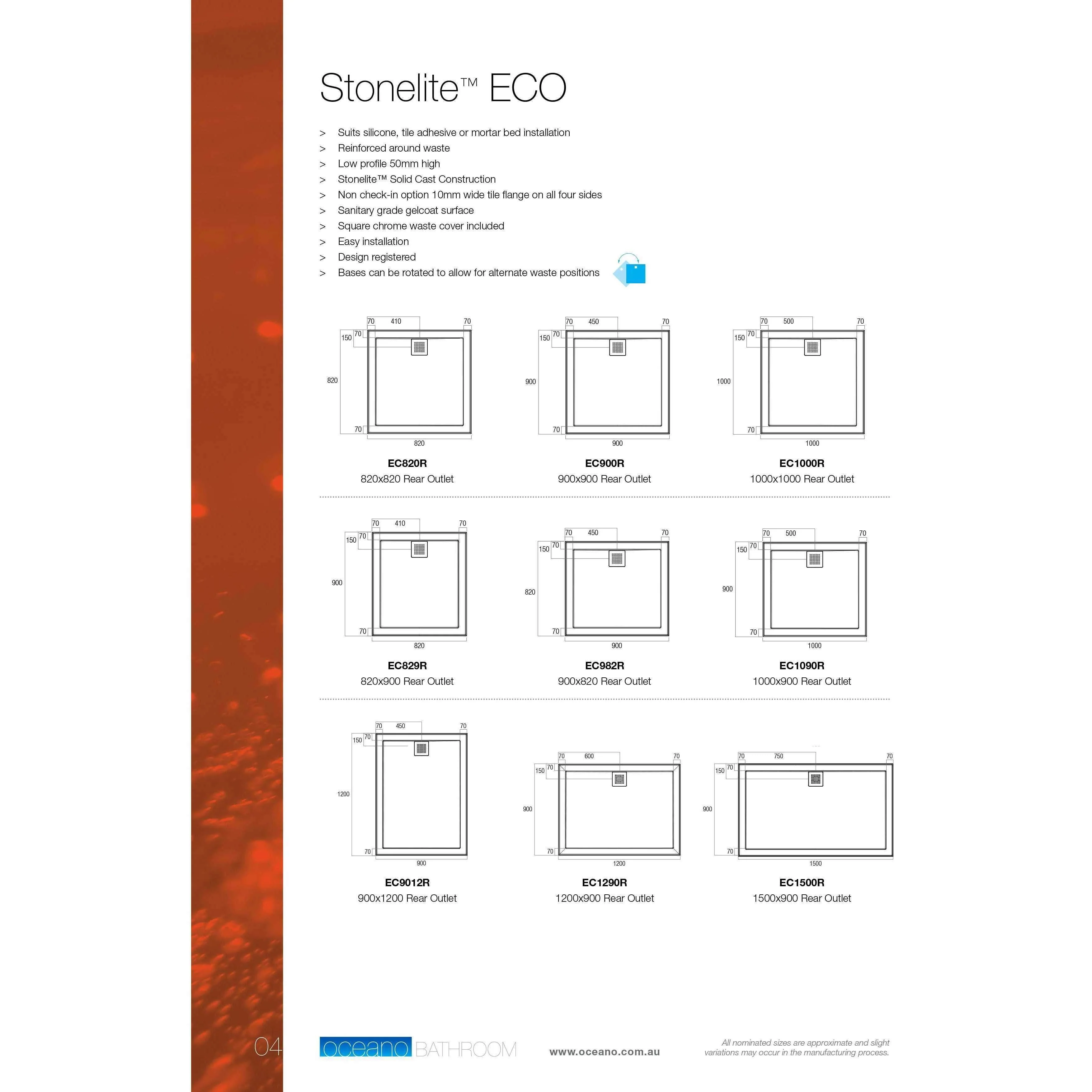 Oceano Stonelite Eco Base Rear Outlet Chrome Waste 900 X 820 - Image 7