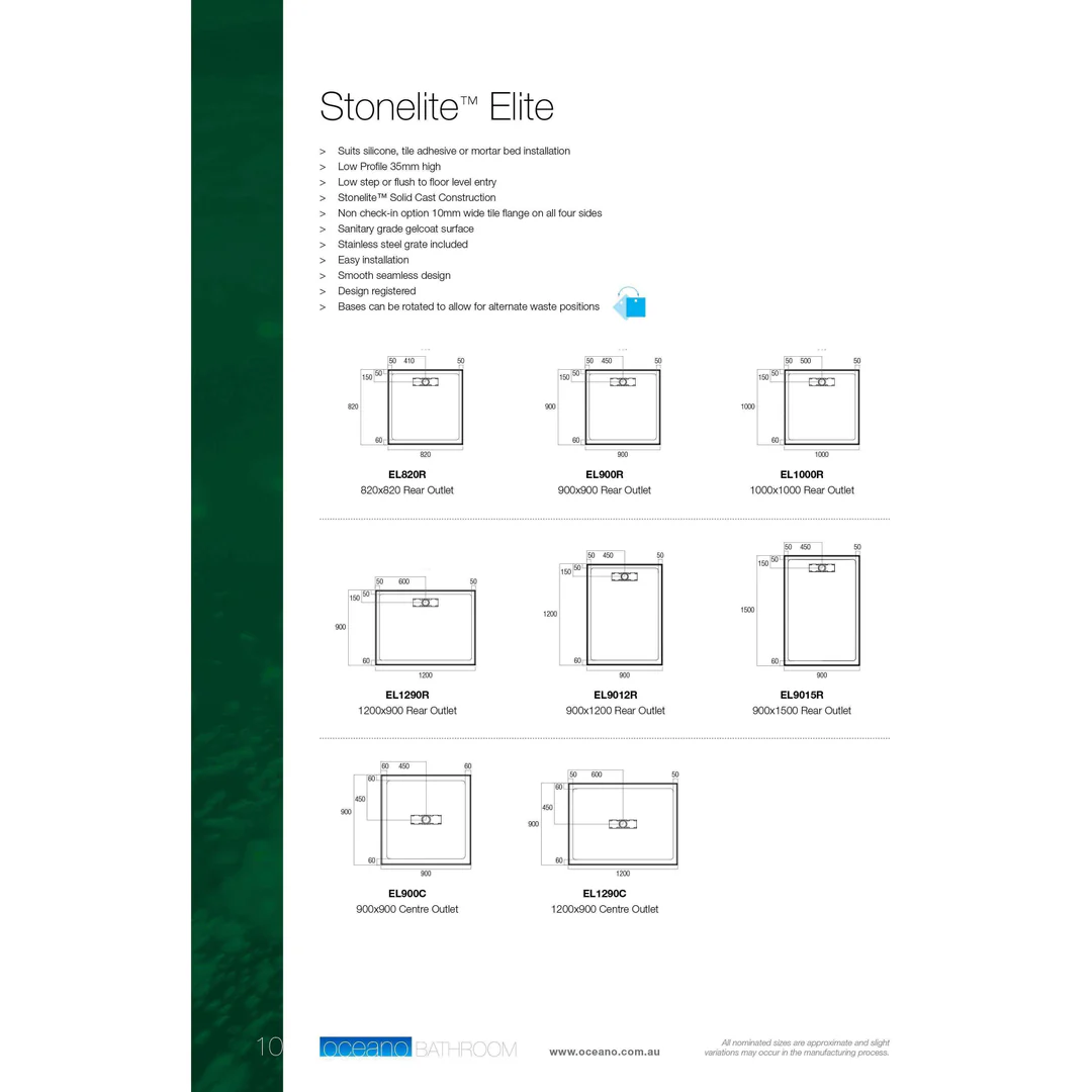 Oceano Stonelite Elite Base Rear Outlet S/Steel Grate 900 X 900 - Image 4