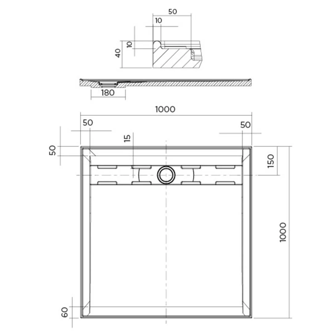 Oceano Stonelite Metro Base Rear Outlet White Waste Cover  1200 X 900 - Image 3