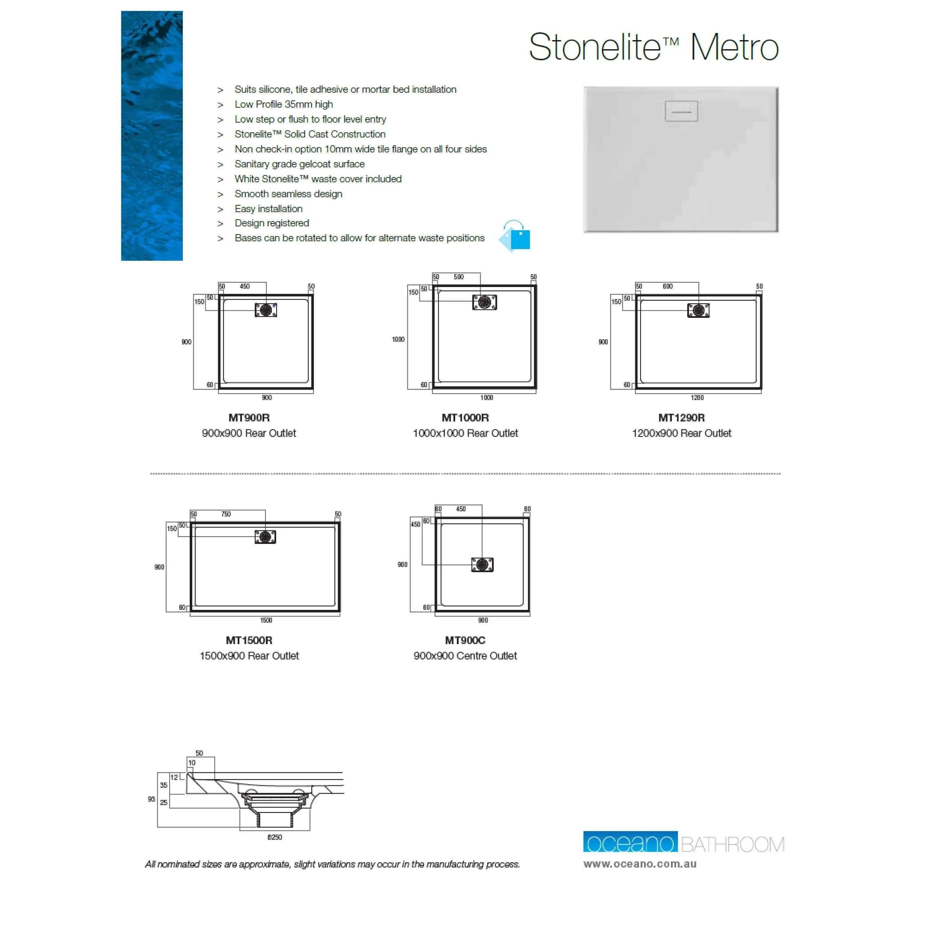 Oceano Stonelite Metro Base Rear Outlet White Waste Cover  900 X 900 - Image 6