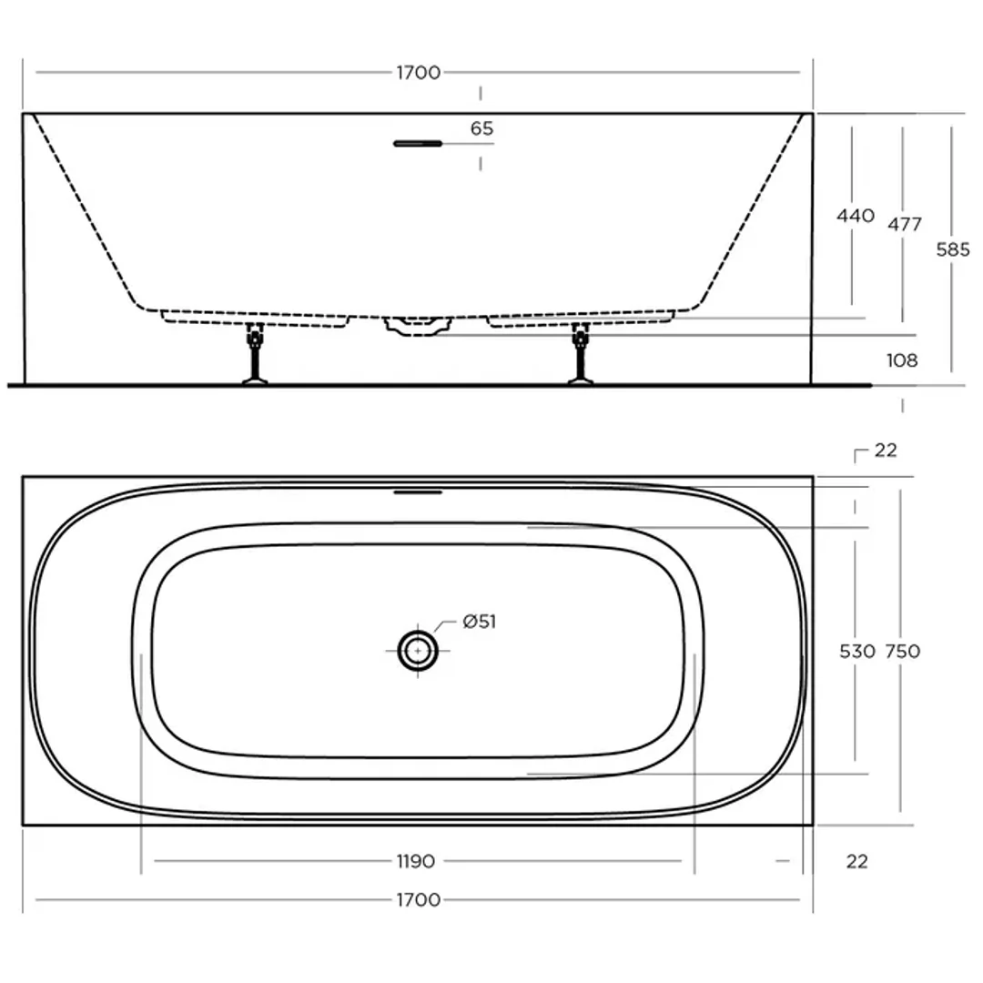 Oceano Studio 1700 Freestanding Bath White 1700mm X 750mm - Image 2