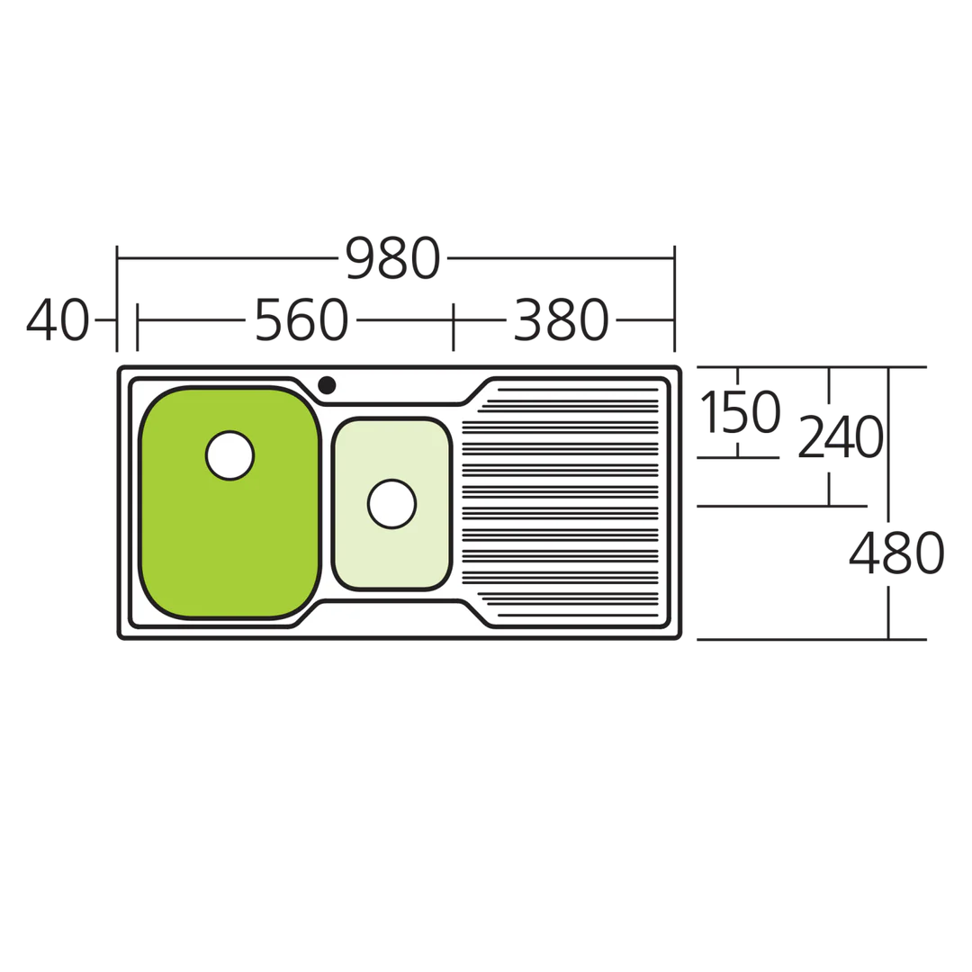 Oliveri Diaz 1 & 1/2 Bowl Topmount Sink With L/H Drainer 1 Tap Hole - Image 3