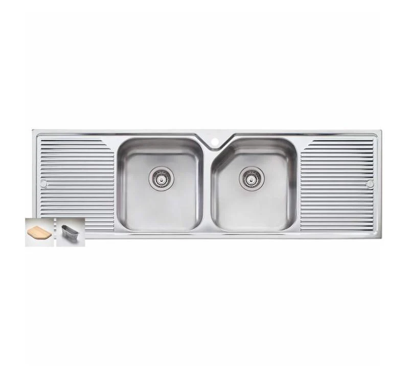 Oliveri Nu-Petite Dbl Bowl Topmount Sink W Dbl Drainer 1 Tap Hole