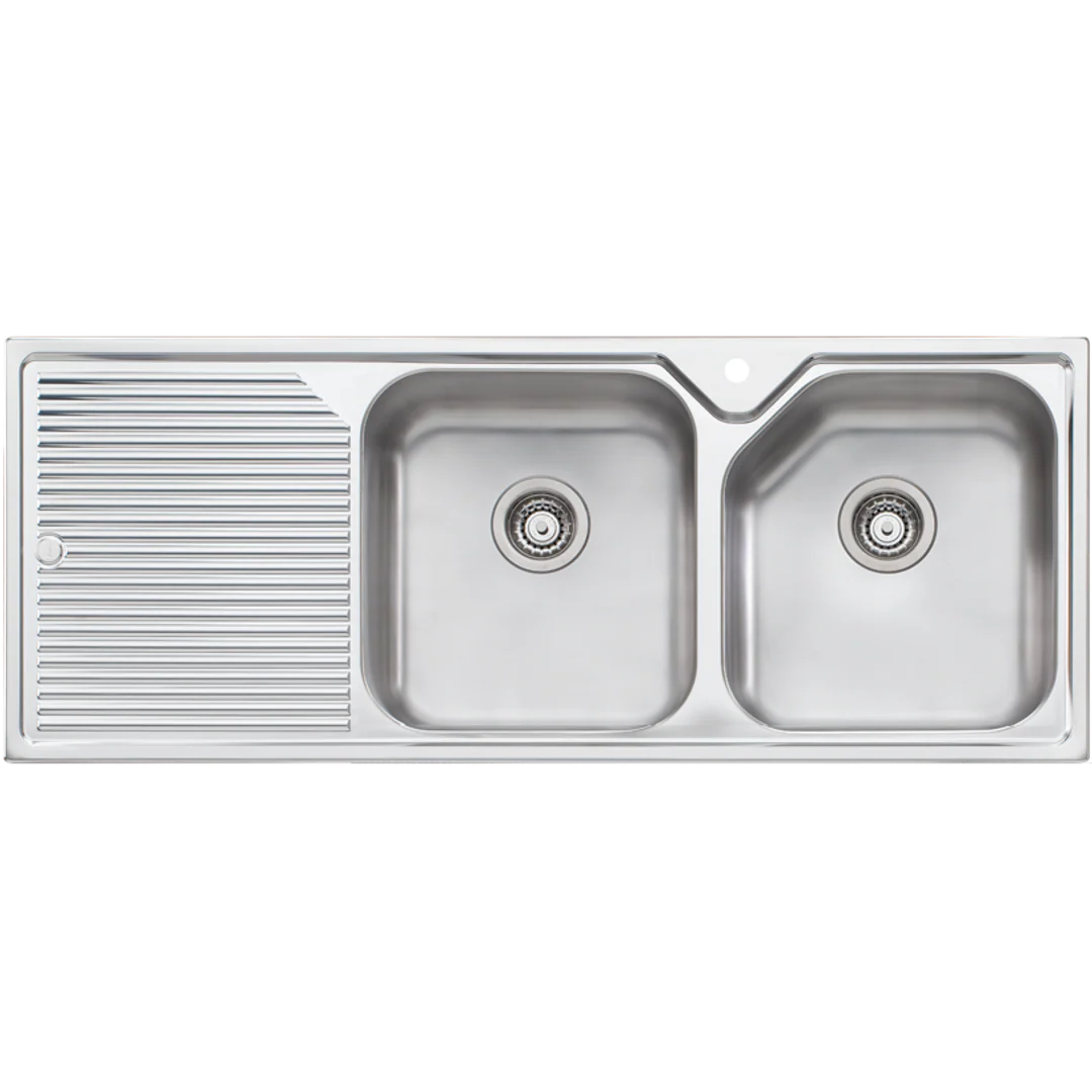 Oliveri Nu-Petite Double Bowl Topmount Sink L/H Drainer 1 Tap Hole - Image 2