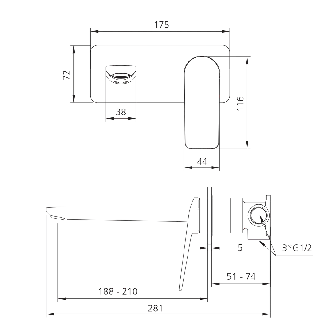 Oliveri PA102505FGM-TK Paris WallMix Set Trim Gunmetal - Image 2