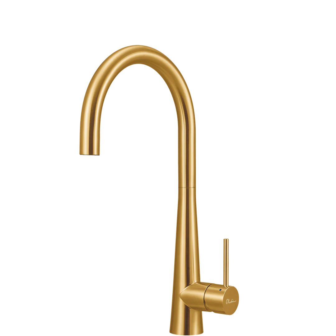 Oliveri Stainless SteelBrush Gold Goose Neck Mixer LEAD FREE