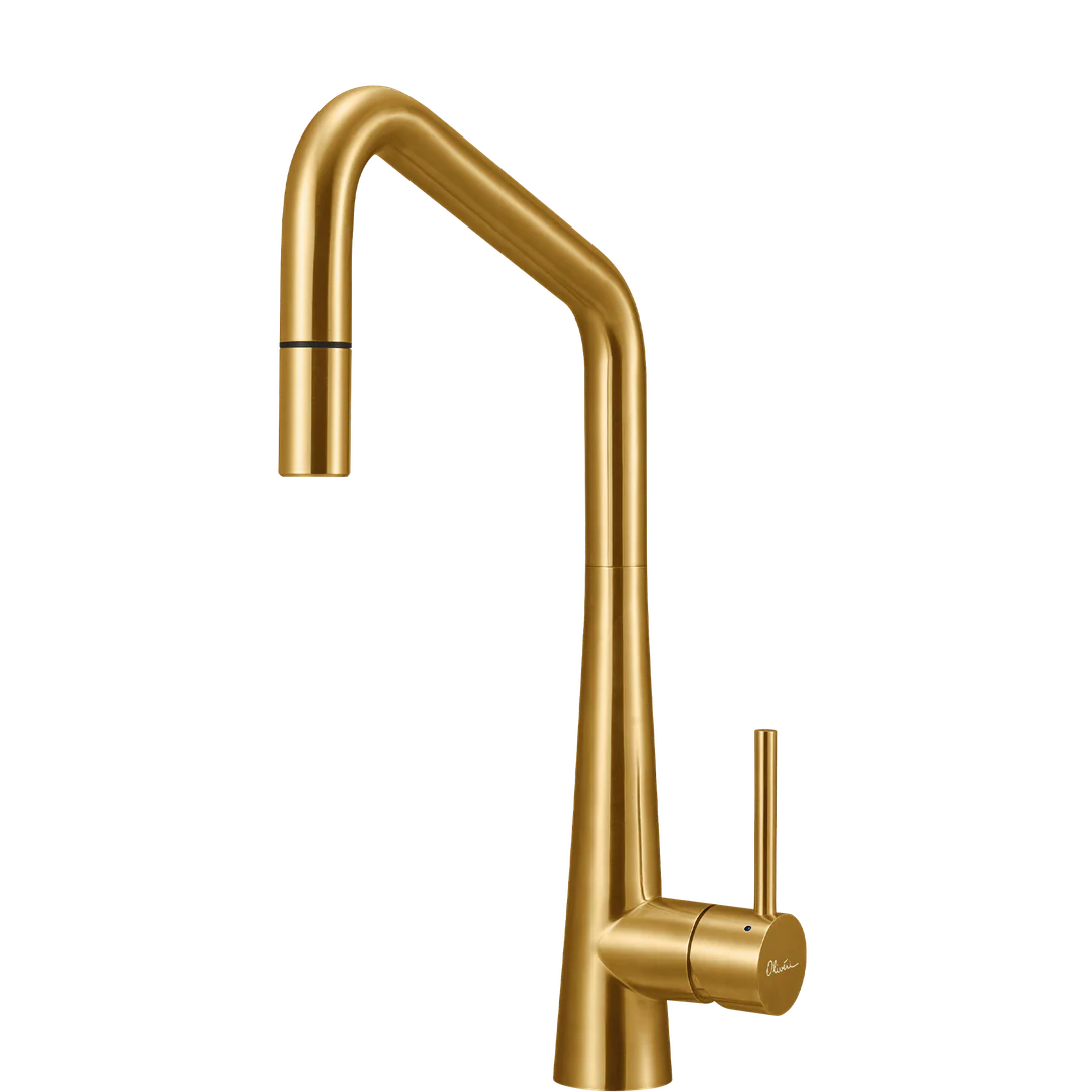Oliveri Stainless Steel Brush Gold Pullout Square G'Neck LEAD FREE