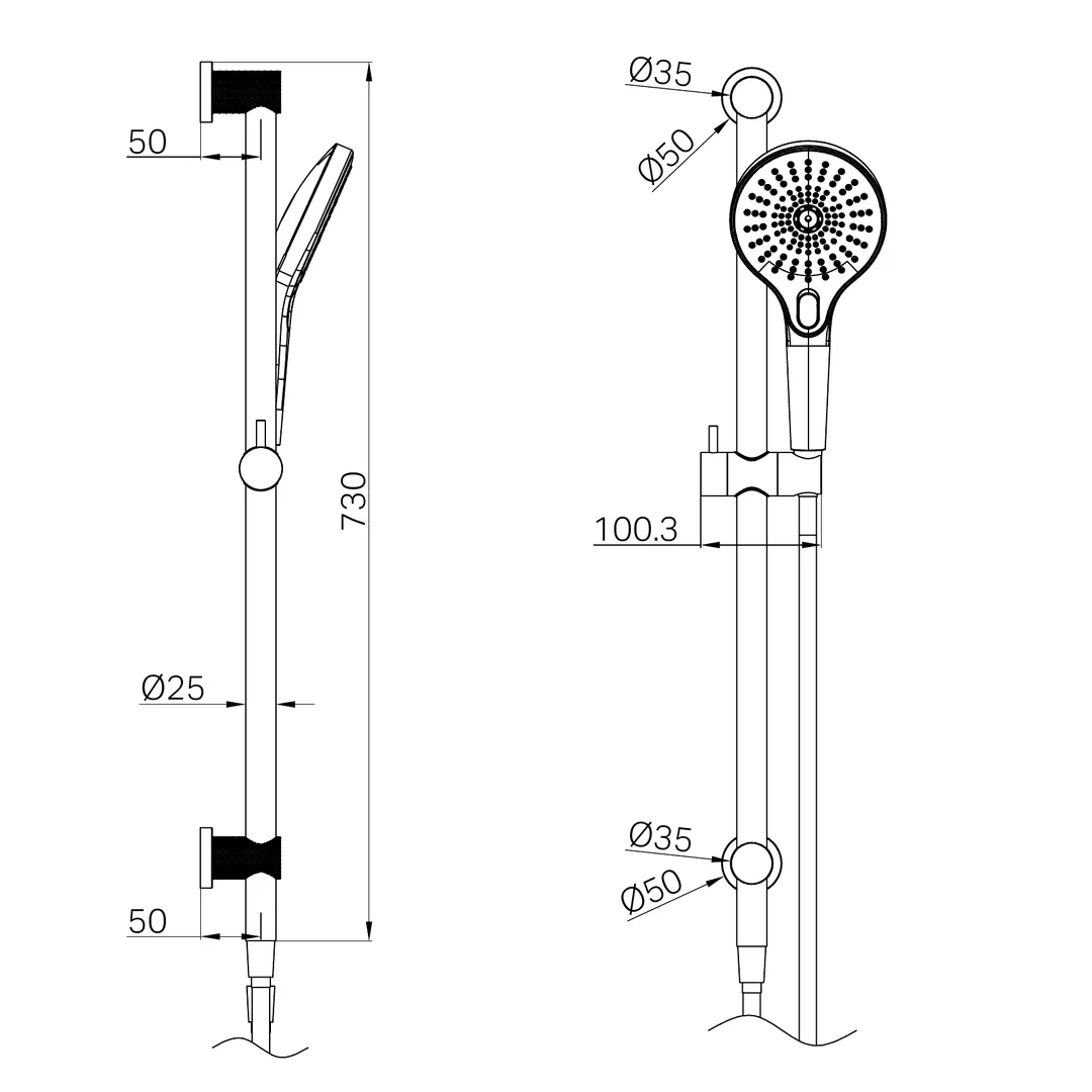 Opal Nero Shower Rail - Brushed Nickel - Image 2