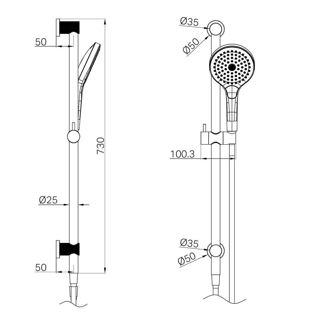 Opal Nero Shower Rail With Air Nero Shower Ii - Brushed Nickel - Image 2