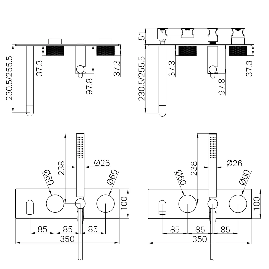 Opal Progressive Nero Shower System With Spout 250Mm - Brushed Nickel - Image 2