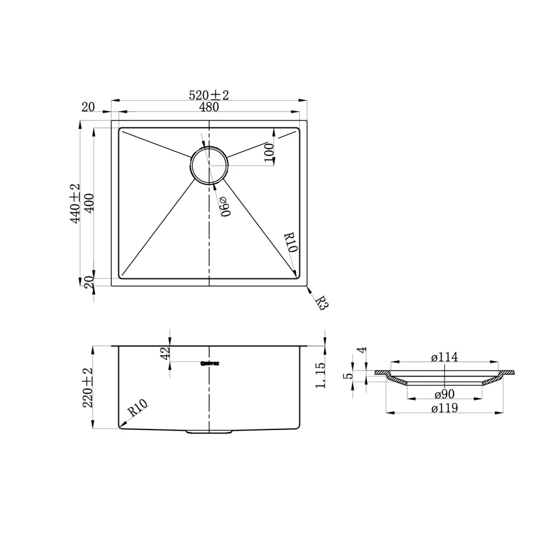 OTTI AXON SINK 52S 520X440X220 GUN METAL - Image 3