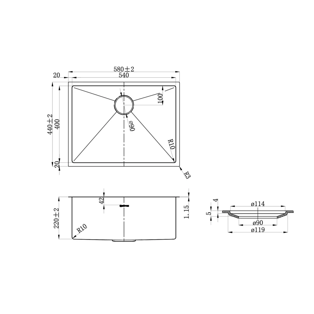 OTTI AXON SINK 58S 580X440X220 GUN METAL - Image 3