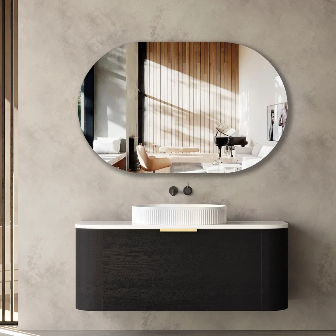 Otti Bondi 1200Mm Black Oak Wall Hung Curve Vanity With Sand Dune Top - Image 4