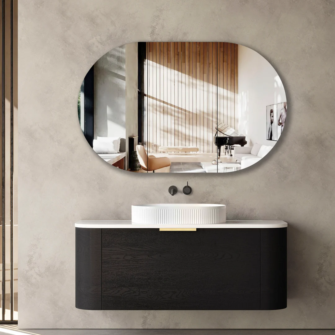 OTTI BONDI 1200X460X450 WALL HUNG BLACK OAK PLYWOOD CABINET WITH GOLD HANDLE 200MM
