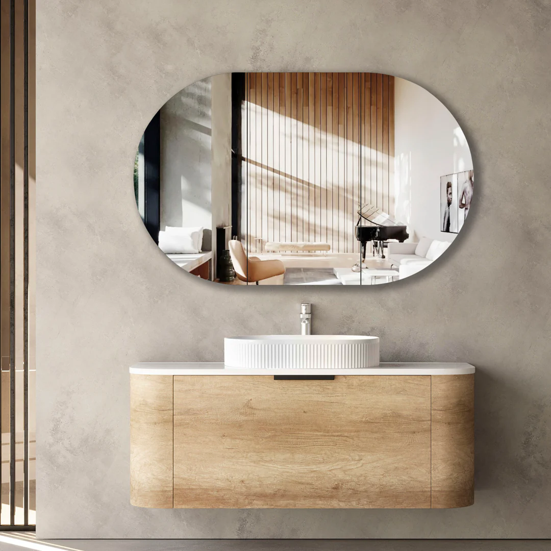 Otti Bondi 1200X460X450 Wall Hung Natural Oak Plywood Cabinet With Black Handle 200Mm