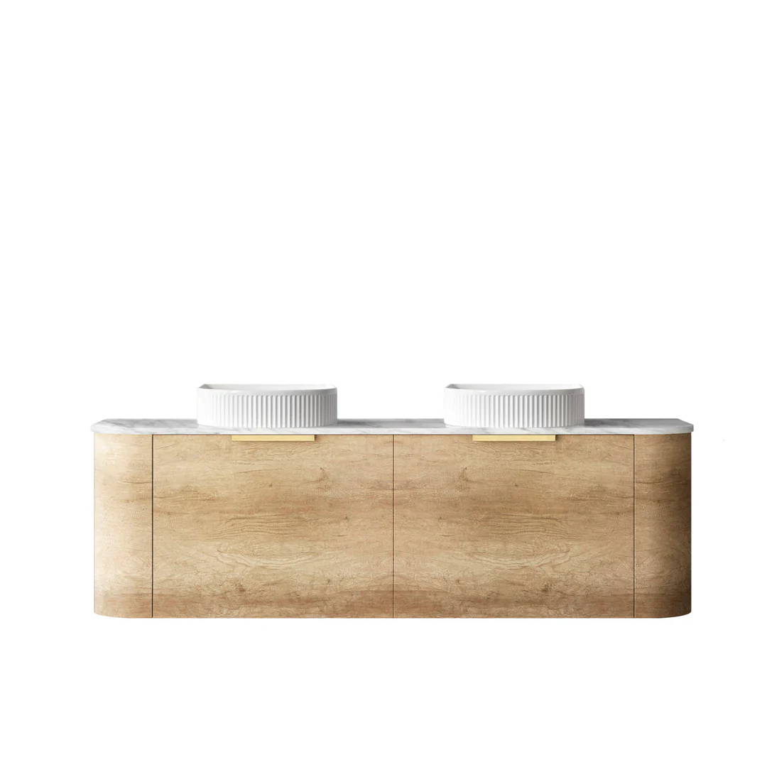 Otti Bondi 1500X460X450 Wall Hung Natural Oak Vanity With Natural Carrara & Black Handle - Image 2