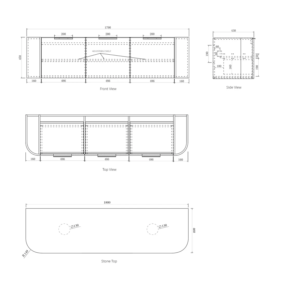 Otti Bondi 1800X460X450 Wall Hung Natural Oak Vanity With Pure White & Black Handle 200Mm - Image 2