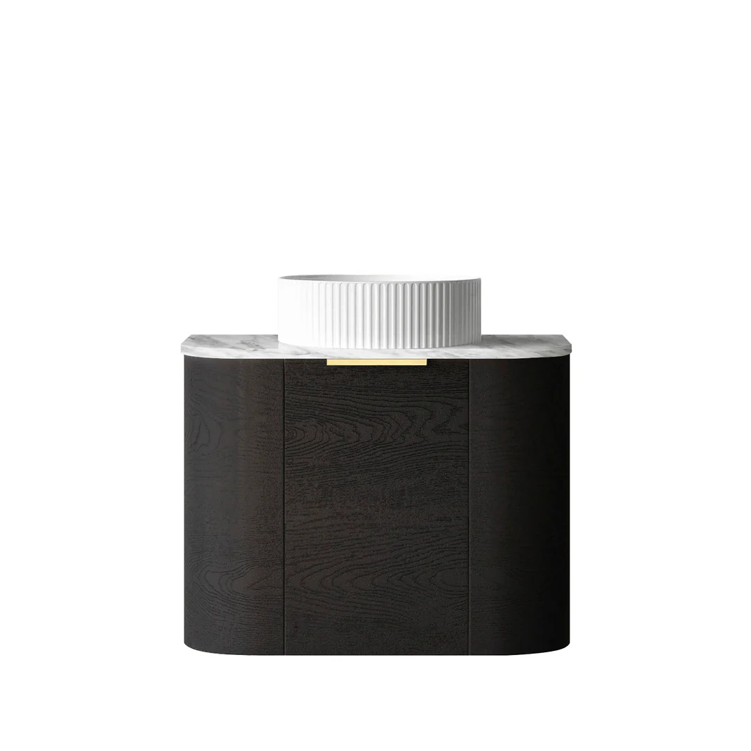 Otti Bondi 600X460X450 W/Hung Black Oak Vanity With Natural Carrara & Gold Handle 120Mm