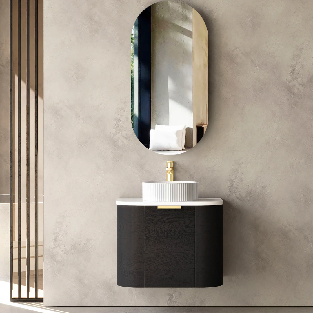 Otti Bondi 600X460X450 Wall Hung Black Oak Plywood Cabinet With Gold Handle 120Mm