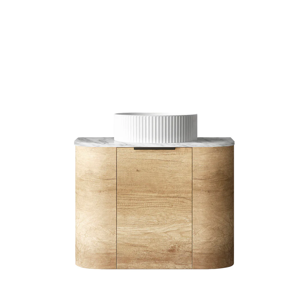 Otti Bondi 600X460X450 Wall Hung Natural Oak Vanity With Natural Carrara & Black Handle - Image 2