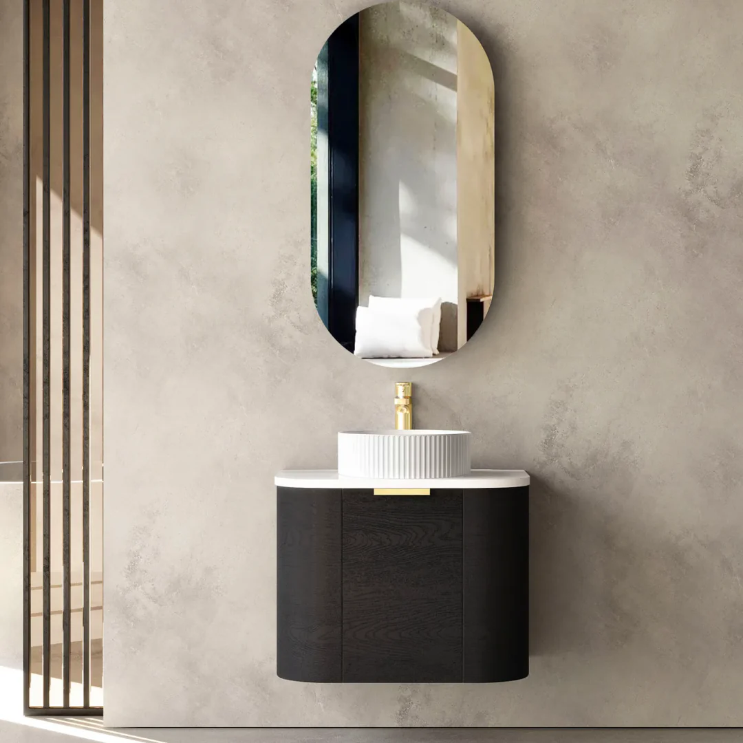 Otti Bondi 750X460X450 W/Hung Black Oak Vanity With Natural Carrara & Gold Handle 200Mm - Image 2