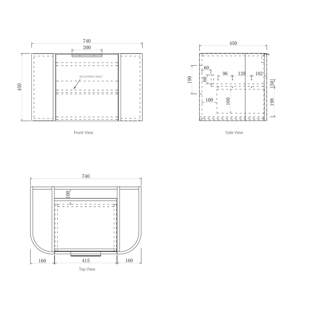 Otti Bondi 750X460X450 W/Hung Black Oak Vanity With Pure White & Gold Handle 200Mm - Image 2