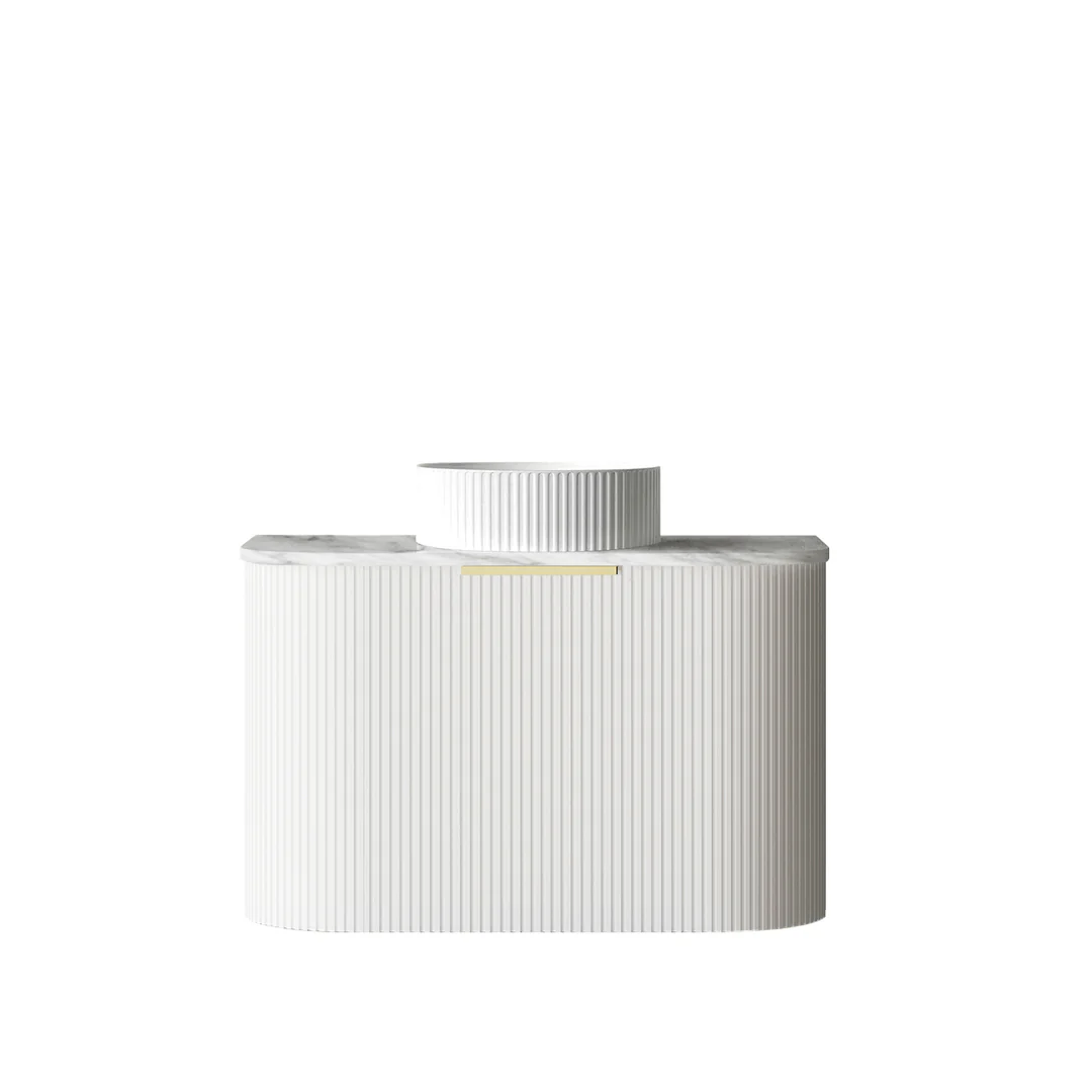 Otti Bondi 750X460X450 Wall Hung Satin White Fluted Vanity Natural Carrara & Gold Handle - Image 2