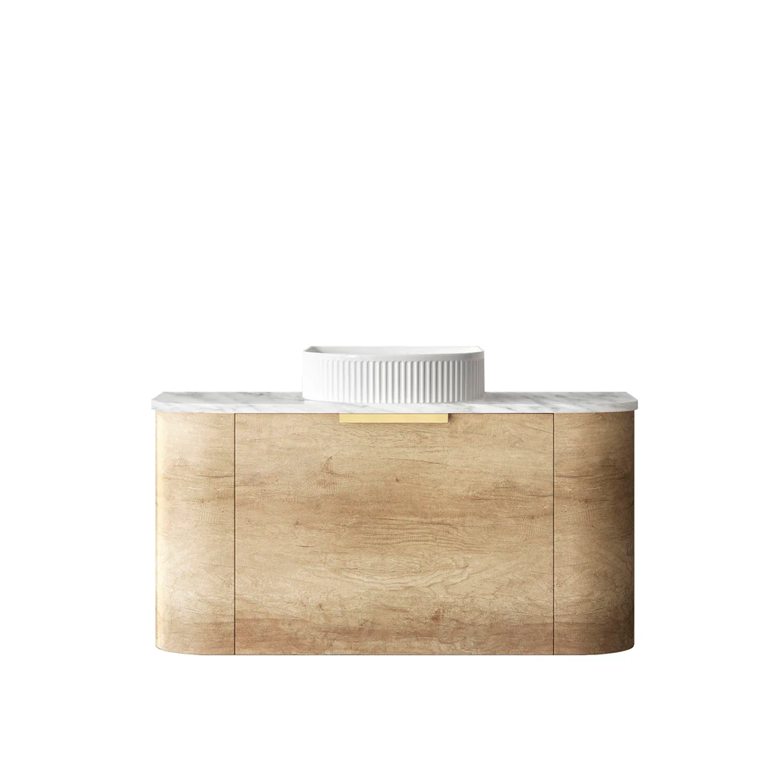 Otti Bondi 900X460X450 Wall Hung Natural Oak Vanity With Natural Carrara & Black Handle - Image 2