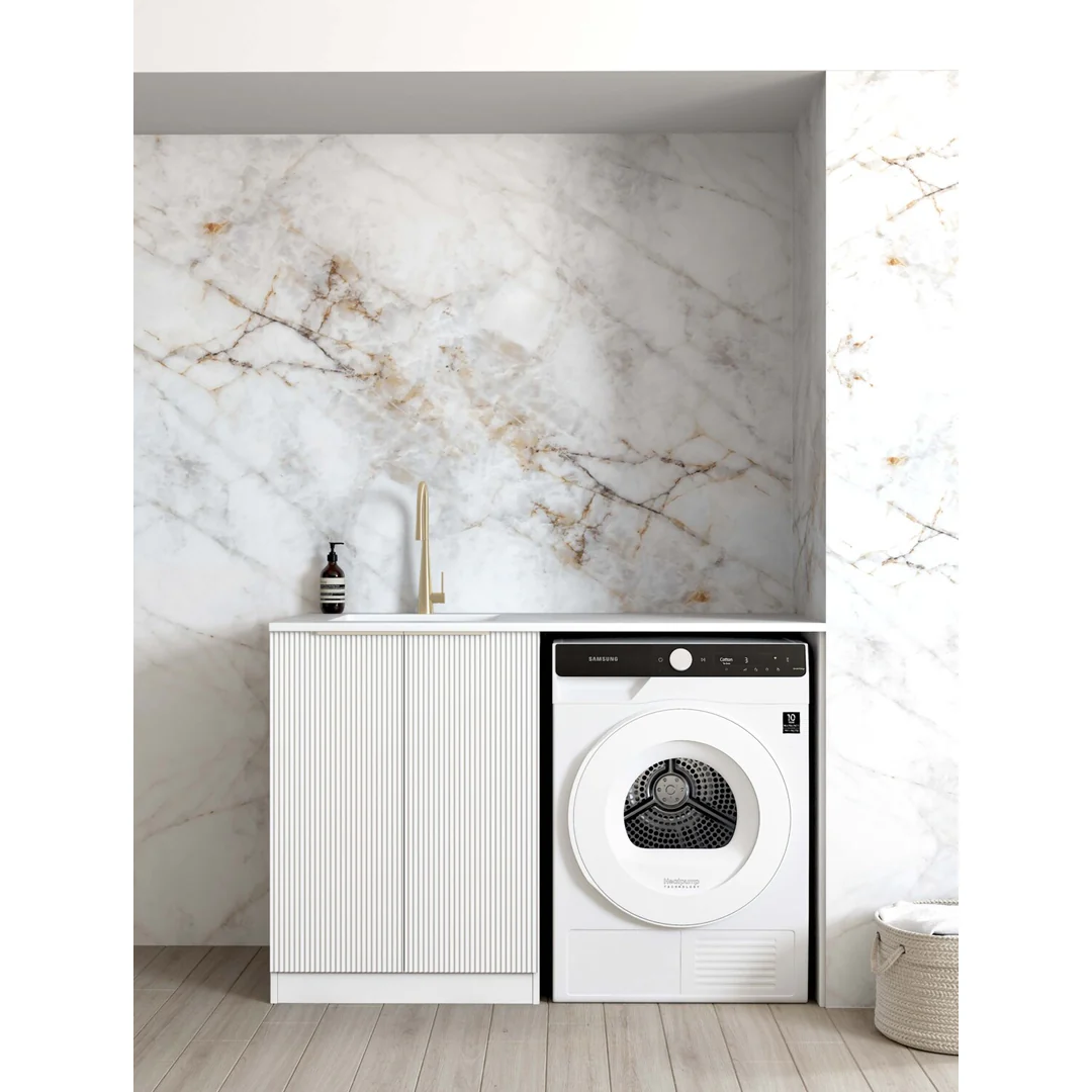 Otti Bondi White Base Laundry Cabinet With 1300Mm Natural Carrara Marble Top