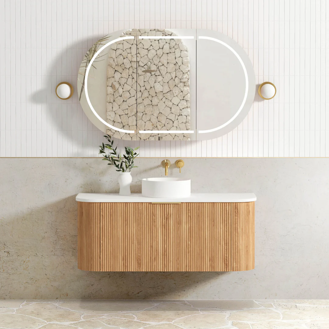 Otti Bondi Woodland Oak Fluted Vanity 1200X460X450 Wall Hung Cabinet