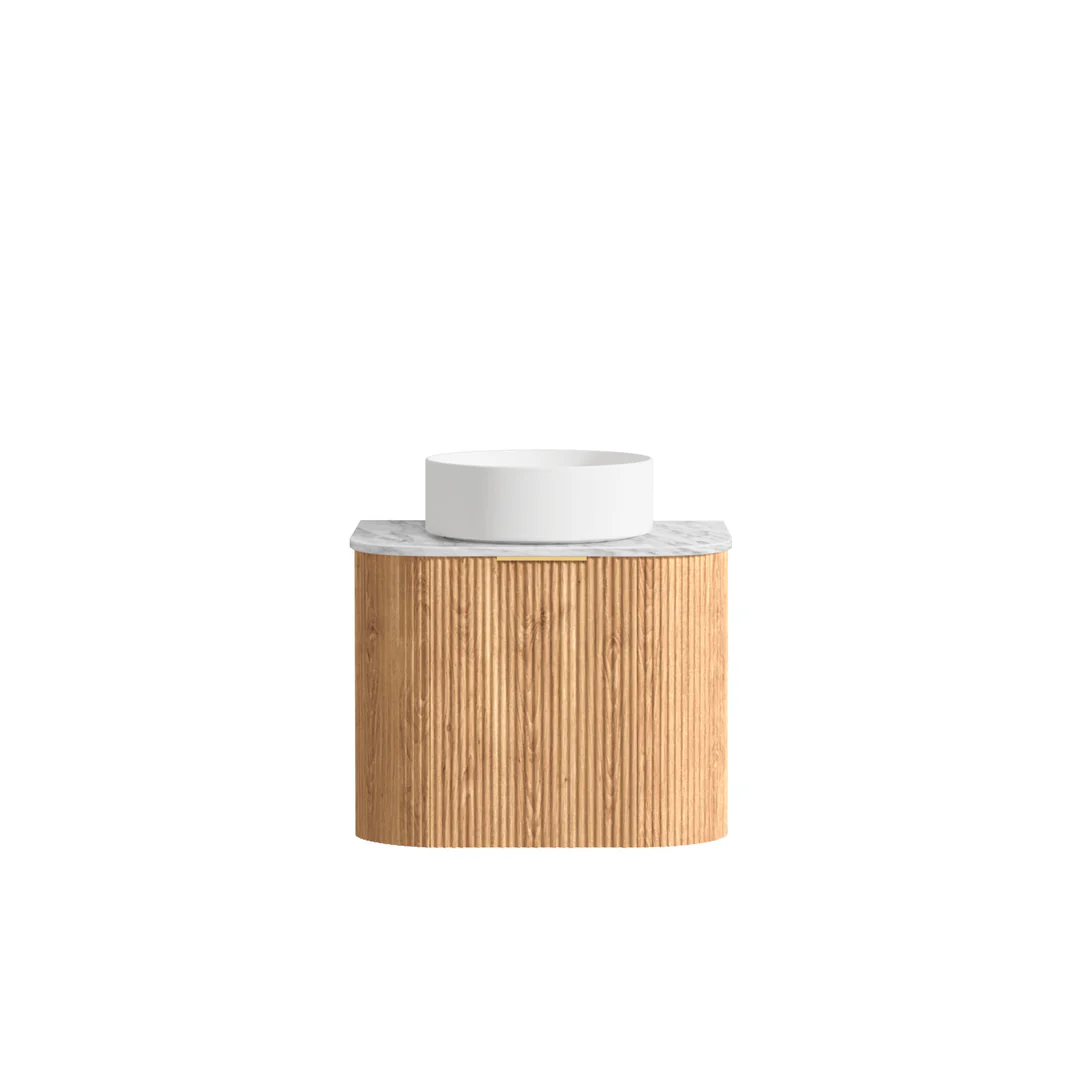 Otti Bondi Woodland Oak Fluted Vanity 600X460X450 W/Hung Cabinet Natural Carrara Marble - Image 2