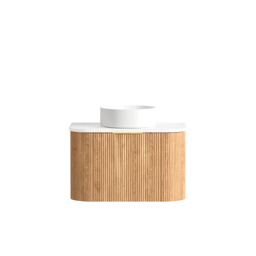 Otti Bondi Woodland Oak Fluted Vanity 750X460X450 W/Hung Cabinet Pure White Stone Top - Image 5