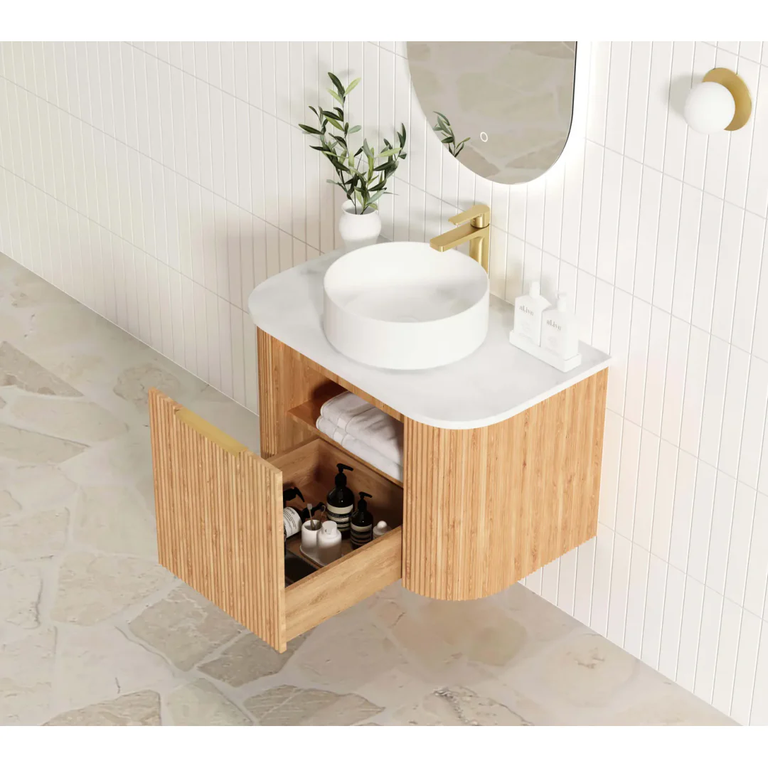 Otti Bondi Woodland Oak Fluted Vanity 750X460X450 Wall Hung Cabinet - Image 4