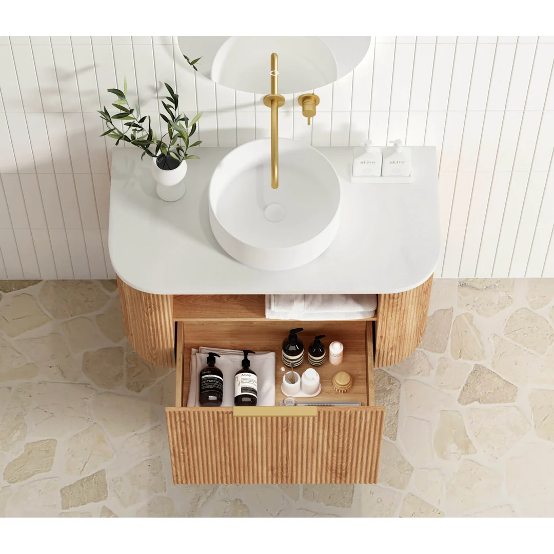 Otti Bondi Woodland Oak Fluted Vanity 900X460X450 Wall Hung Cabinet