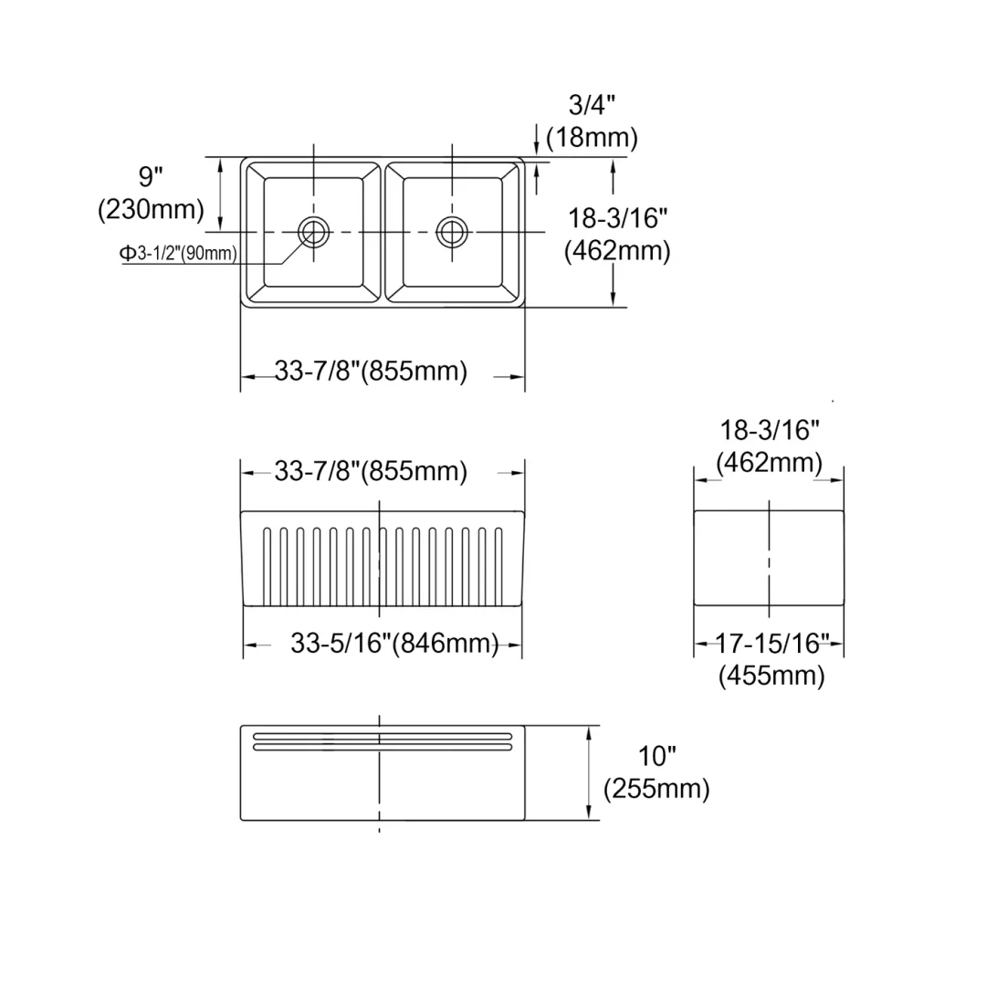 OTTI BOSTON DOUBLE BUTLER SINK 845X455X255 - Image 5