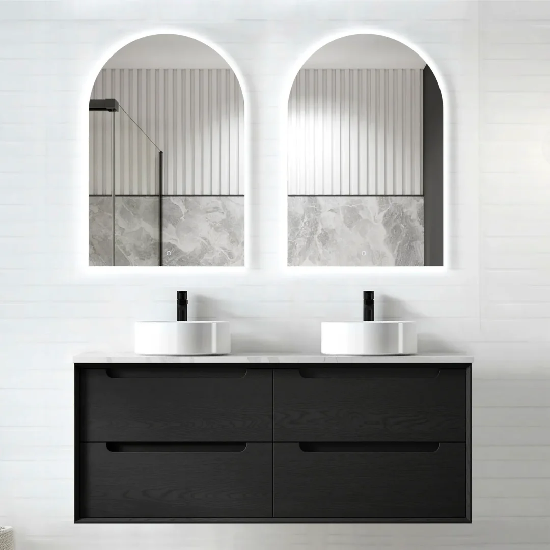 Otti Bryon Black Oak 1200 Double Bowl With Carrara Stone Top No Taphole