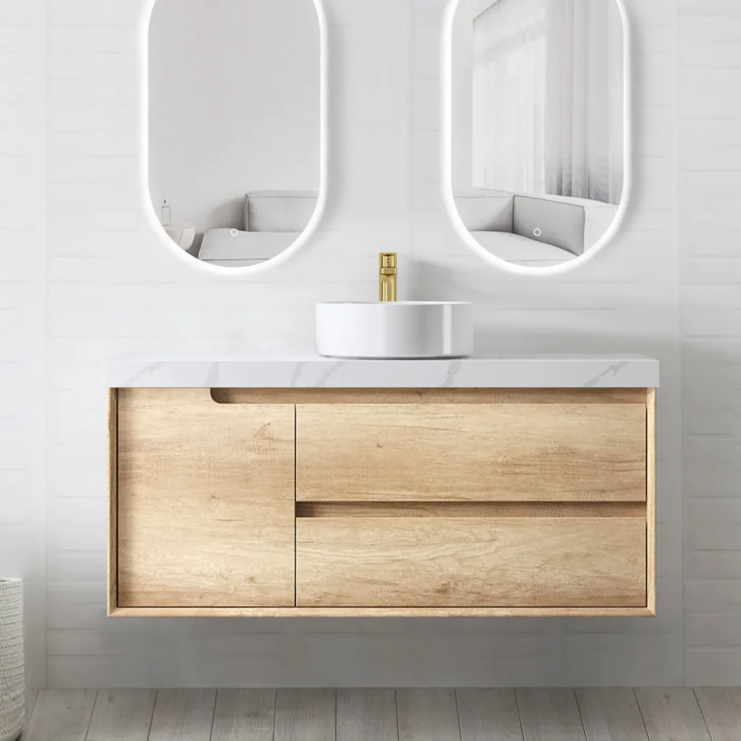Otti Byron 1200X460X550 Wall Hung Natural Oak Plywood Vanity With Slimline Ceramic Top