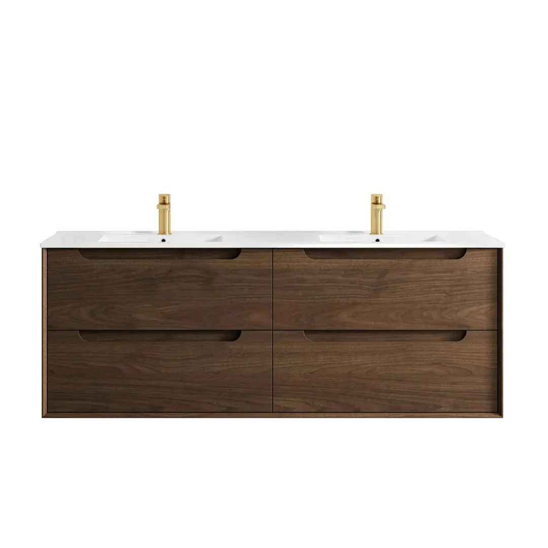 Otti Byron 1500Mm Sable Walnut Wall Hung Vanity With Ceramic Top