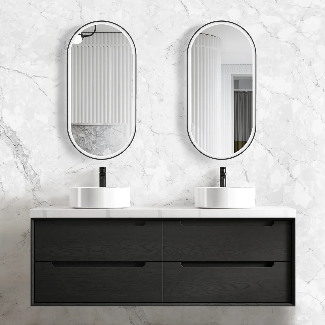 Otti Byron 1500X460X550 Wall Hung Black Oak Plywood Cabinet For Double Bowls Basin