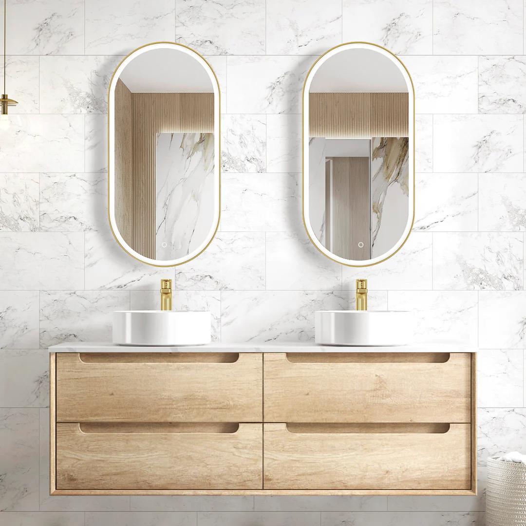 Otti Byron 1500X460X550 Wall Hung Natural Oak Plywood Cabinet For Double Bowls Basin