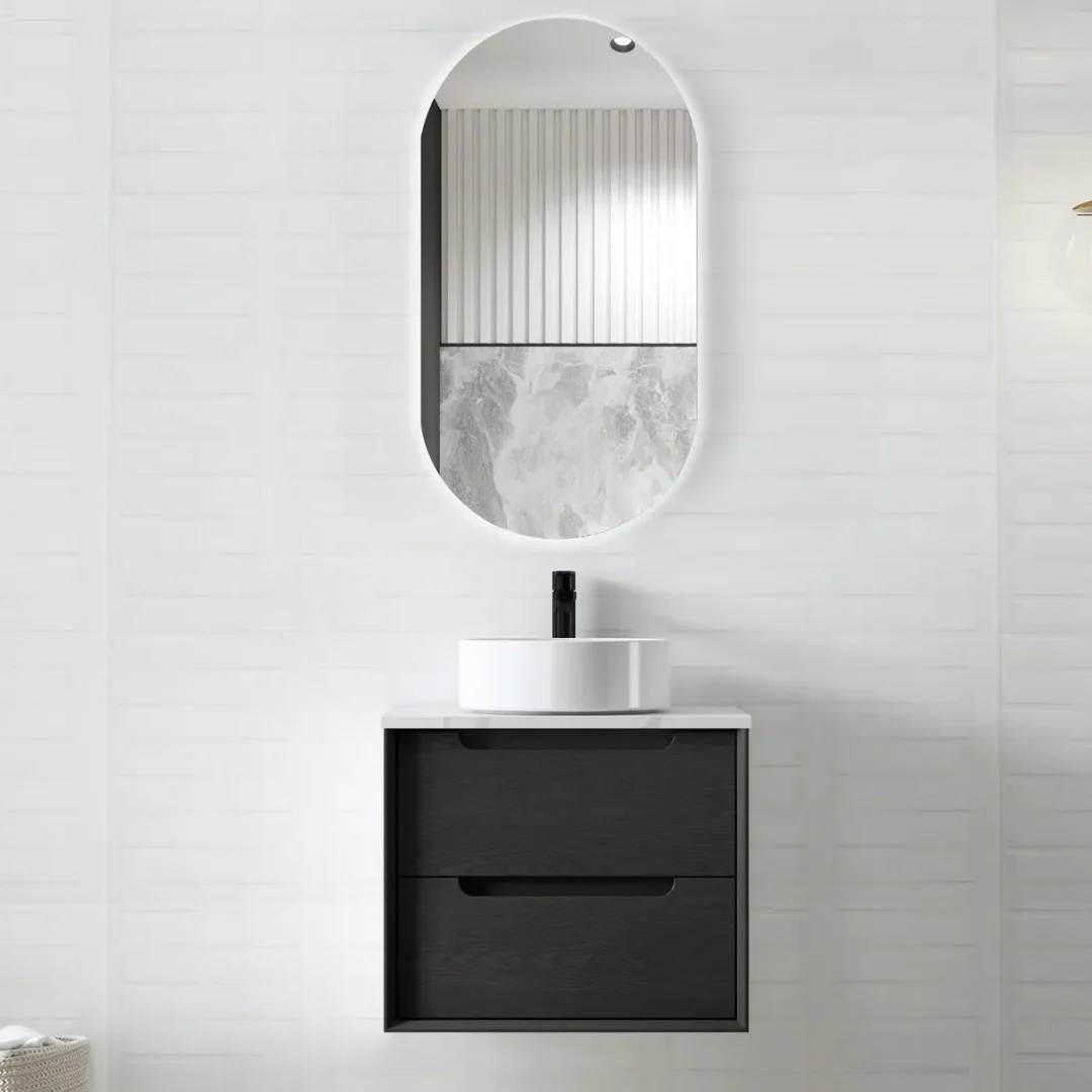 Otti Byron 600 Black Oak Plywood Vanity With Carrara Stone Top No Taphole