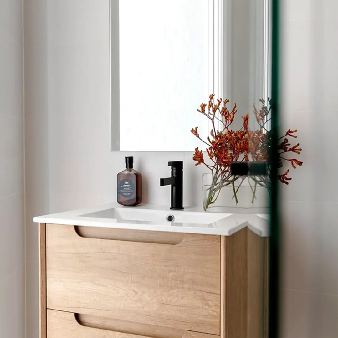 Otti Byron 750mm Natural Oak Wall Hung Vanity with Ceramic Top - Image 3